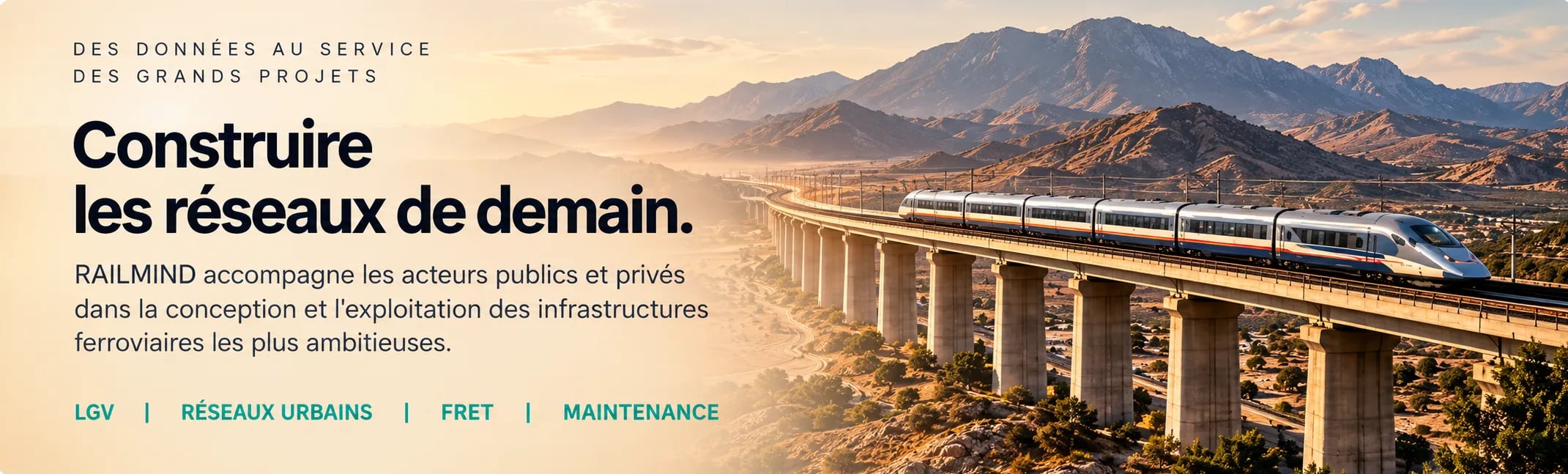 Construire les réseaux de demain : RAILMIND accompagne les acteurs publics et privés dans la conception et l'exploitation des infrastructures ferroviaires (LGV, réseaux urbains, fret, maintenance).